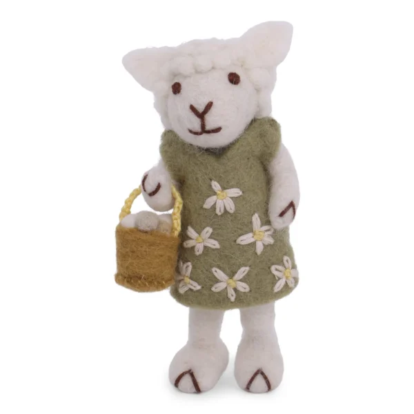 Weißes Schäfchen im Kleid mit Eierkörbchen 14cm