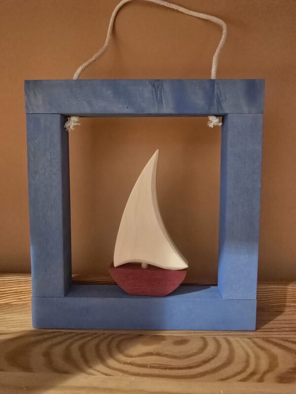 Talvel Fensterbild rotes Segelboot