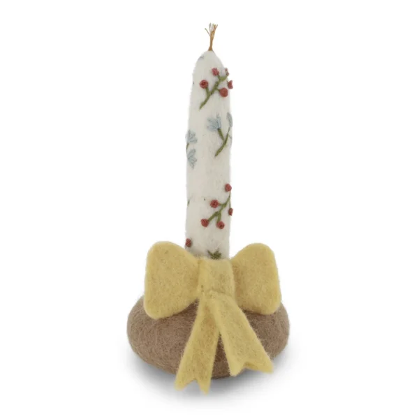 Candle in Holder light yellow brown