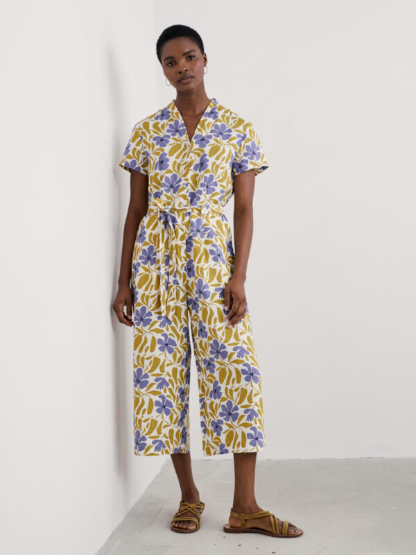 Treen Cove Jumpsuit Leafy Floral Chalk Pear