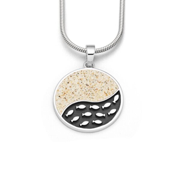 Anhänger Fischschwarm Strandsand Silber dunkel rhodiniert