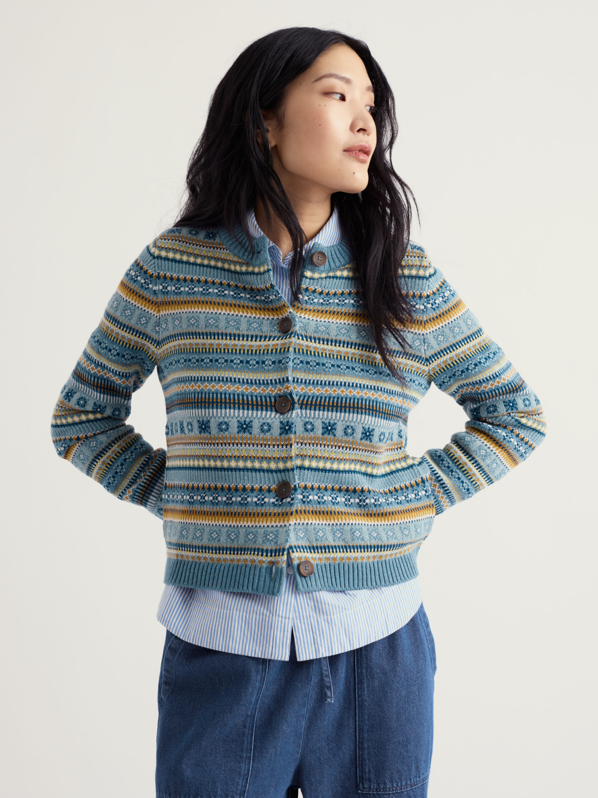 Cove Cottage Cardigan Carved Relief Cadet Multi