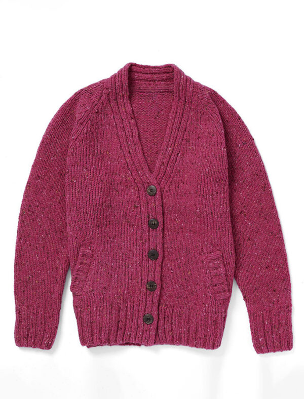 Damenwolljacke mit V-Ausschnitt Donegal Tweed pink