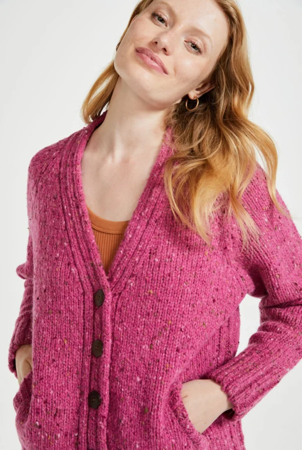 Damenwolljacke mit V-Ausschnitt Donegal Tweed pink – Bild 2
