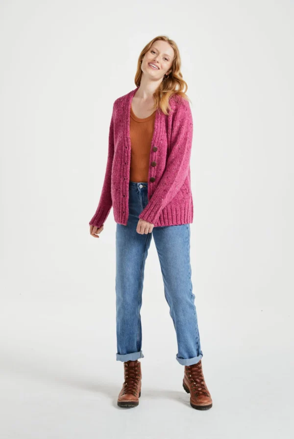 Damenwolljacke mit V-Ausschnitt Donegal Tweed pink – Bild 4