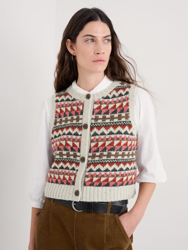Dawson Pick Vest Fairisle Zig Zag Geo Aran Red Sail