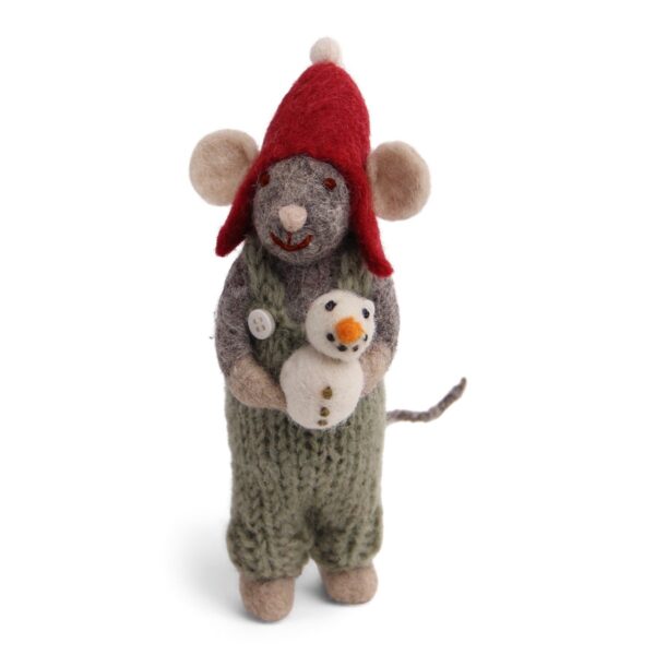 Kleine graue Maus mit Schneemann