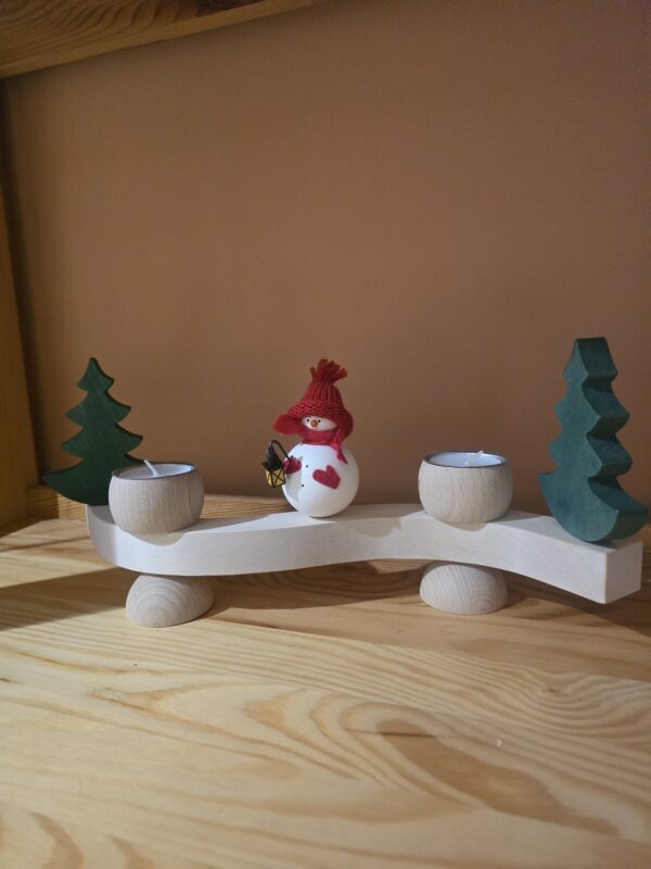 Winterwelle mit 2 TLH natur, Schneemann und 2 Tannenbäumen