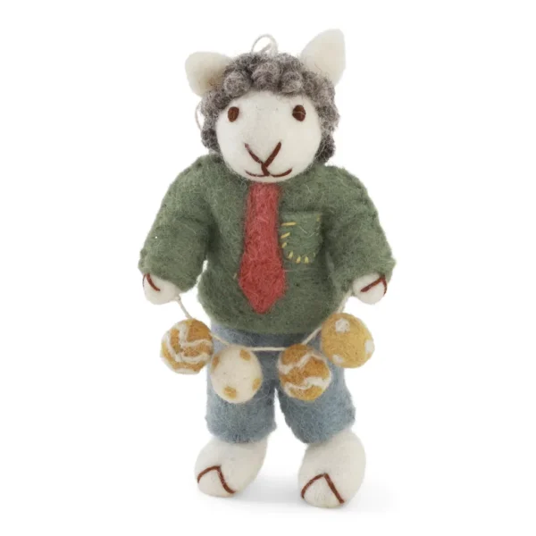 Kleines graues Schäfchen mit Ostergirlande H 15cm