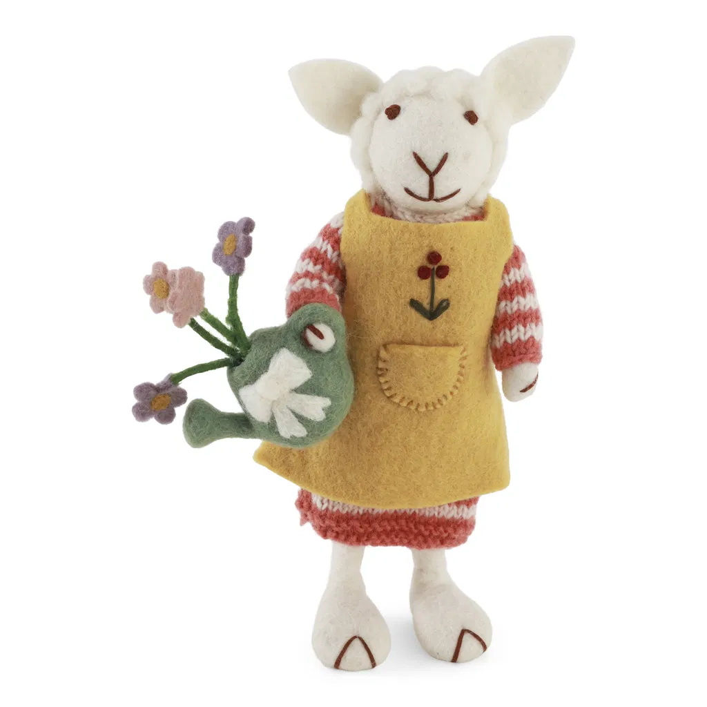 Weißes Schäfchen mit Gießkanne H 28cm