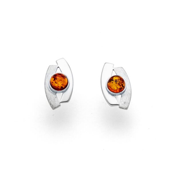 Ohrstecker Bernstein 925er Silber poliert, gekratzt, rhodiniert