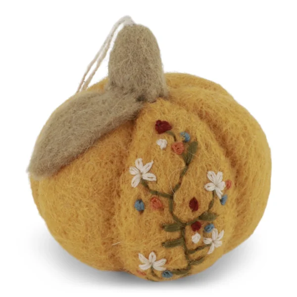 Hängedekoration kleiner Kürbis gelb mit Blumen