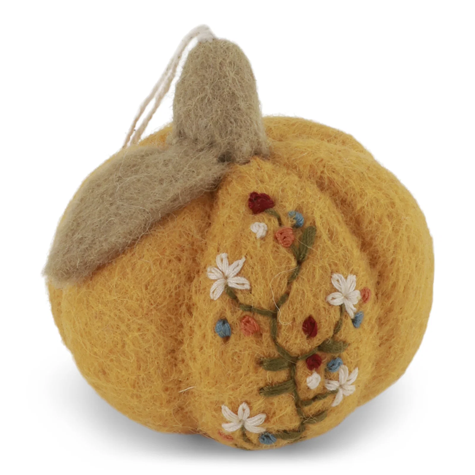 Hängedekoration kleiner Kürbis gelb mit Blumen