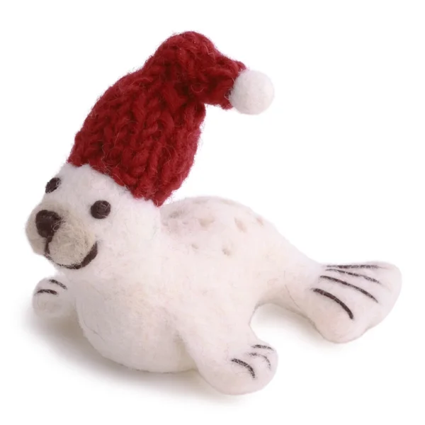 Hängedekoration Robbe mit Weihnachtsmütze