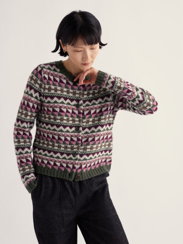 Dawson Pick Cardigan Fair Isle-Zig Zag Geo Dark Hellebore