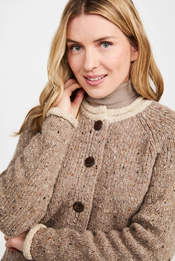 Damenwolljacke Donegal Tweed beige/weiß